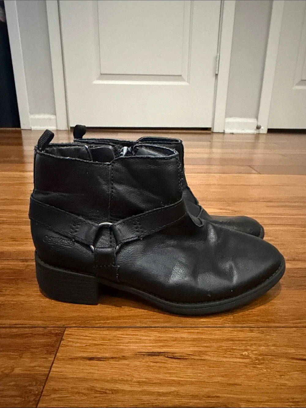 OshKosh B'gosh Black Leather-Look Ankle Boots for Kids Girls size 13